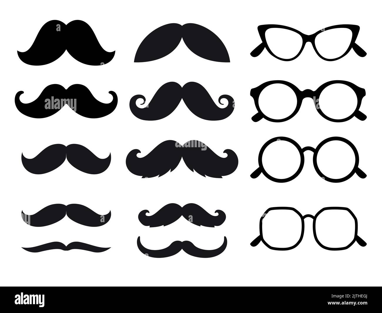 Set of Hipster Mustache icon and retro Glasses. Vintage Silhouette of a ...