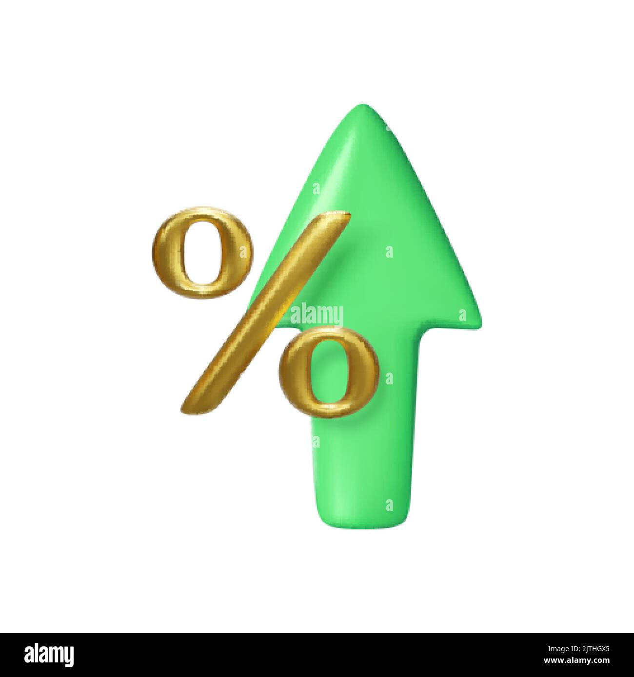 Gold percent sign and green arrow rise isolated on white background. Business icon. Vector illustration Stock Vector