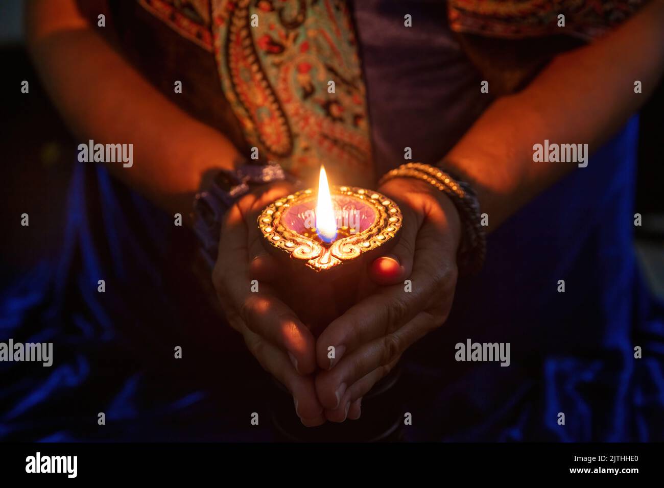 Diwali, Deepavali Hindu Festival of lights celebration. Diya oil lamp