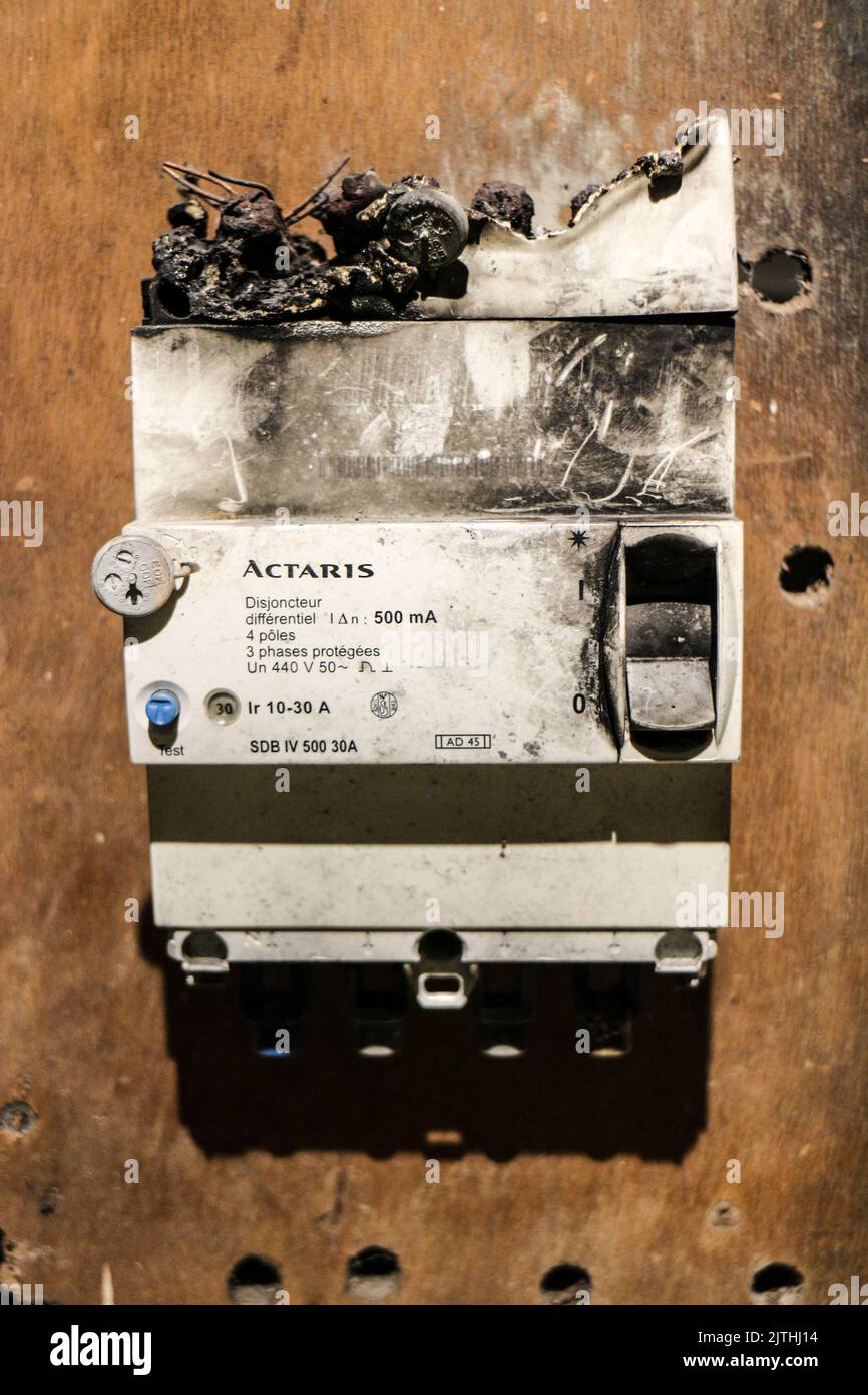 Lightning strikes circuit breaker damaged Stock Photo Alamy