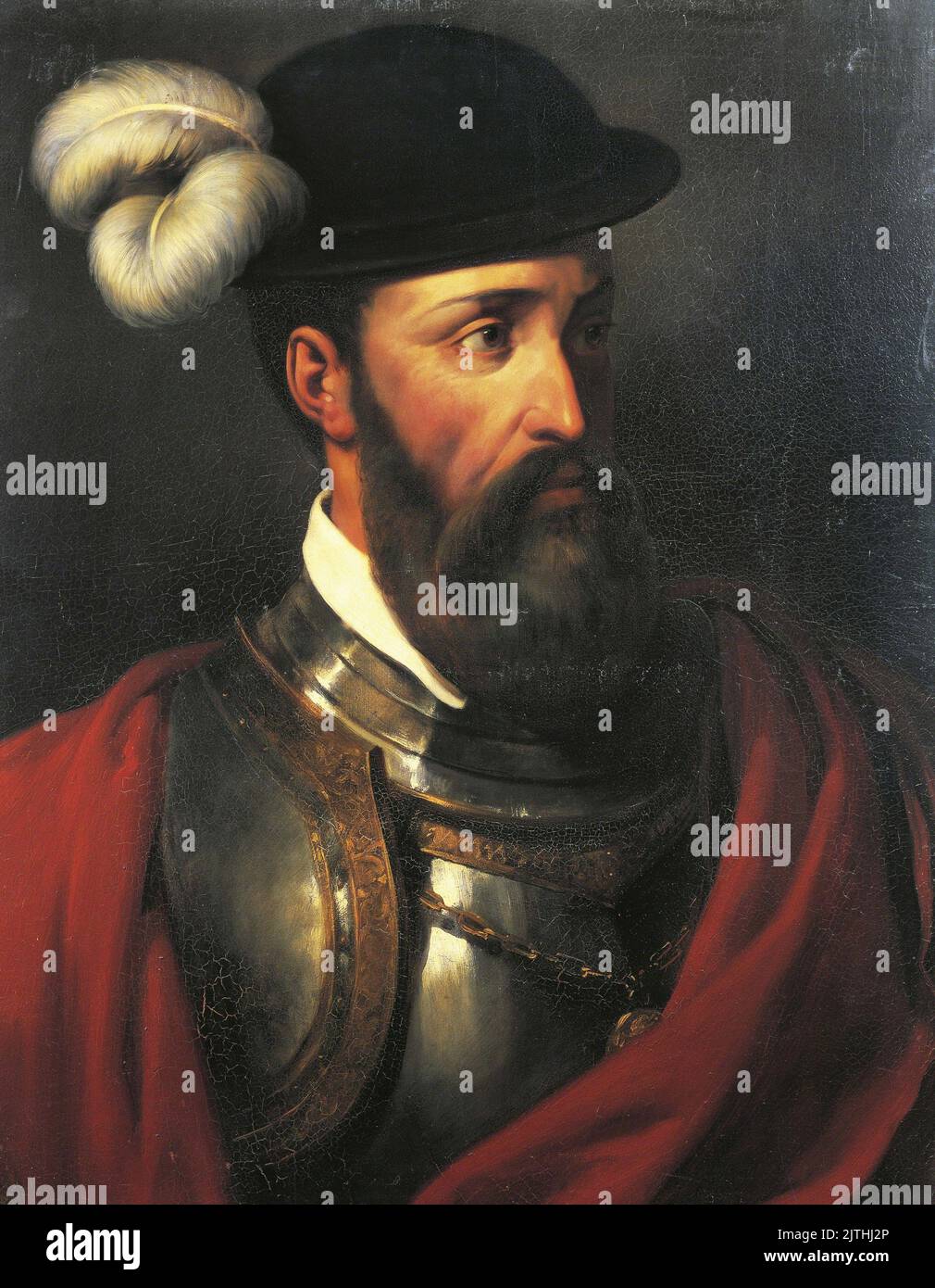 Oil painting portrait of Spanish conquistador and explorer Francisco Pizarro by French artist Amable-Paul Coutan ca. 1835 Stock Photo