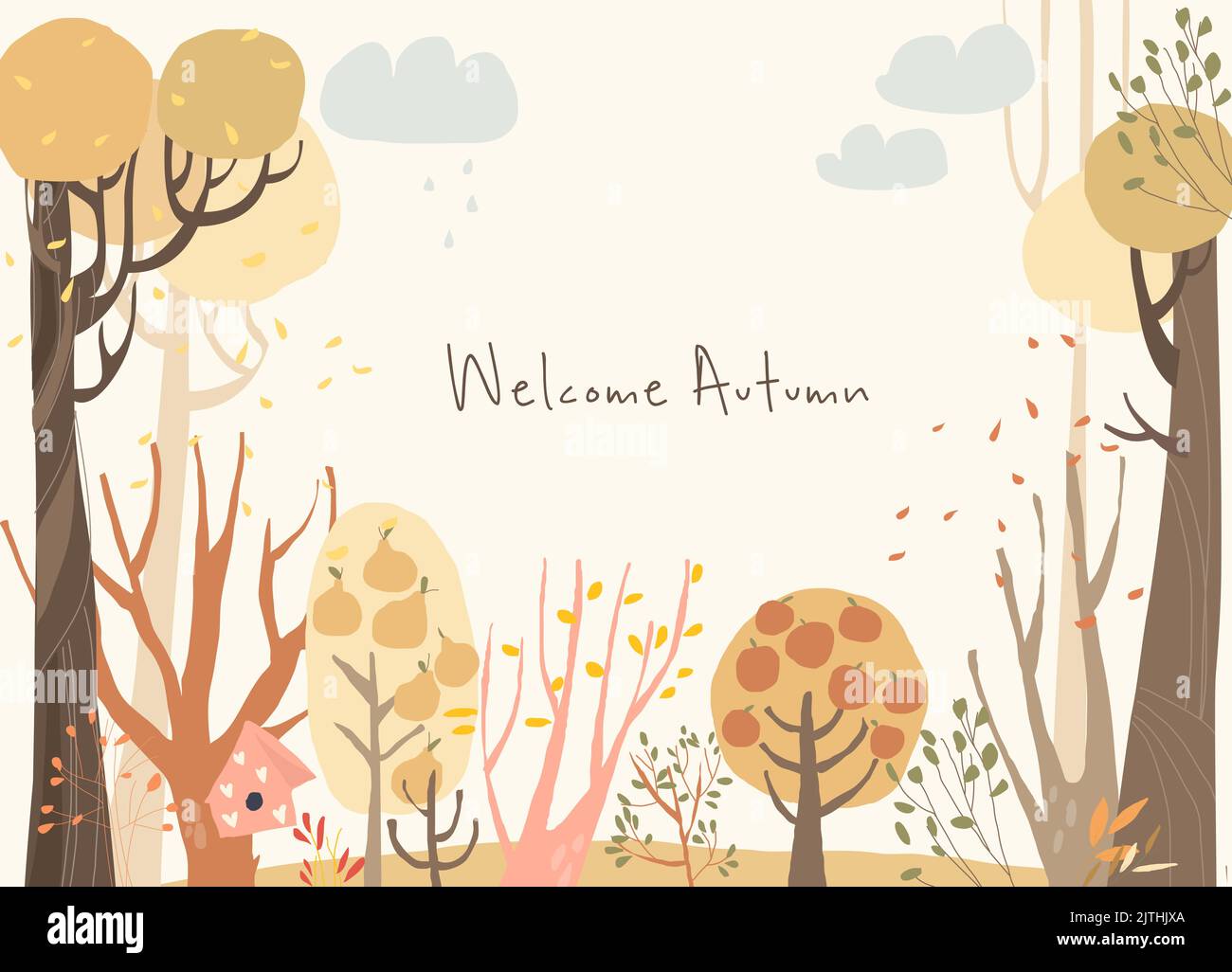 Cartoon Frame with Autumn Color Trees and Bushes Stock Vector Image ...