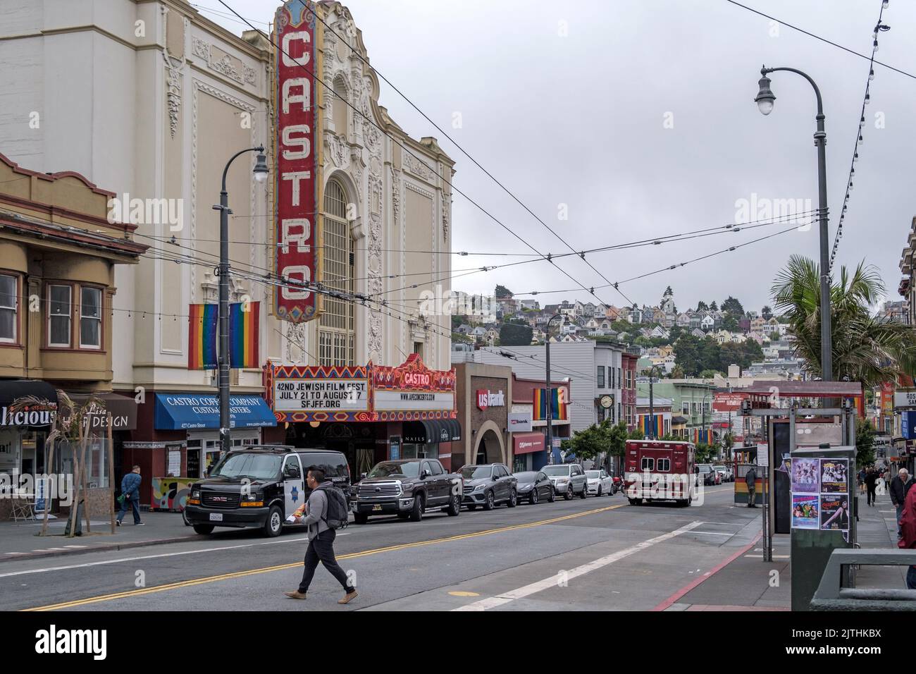 Man crosses the street at Historic Castro Theatre, San Francisco