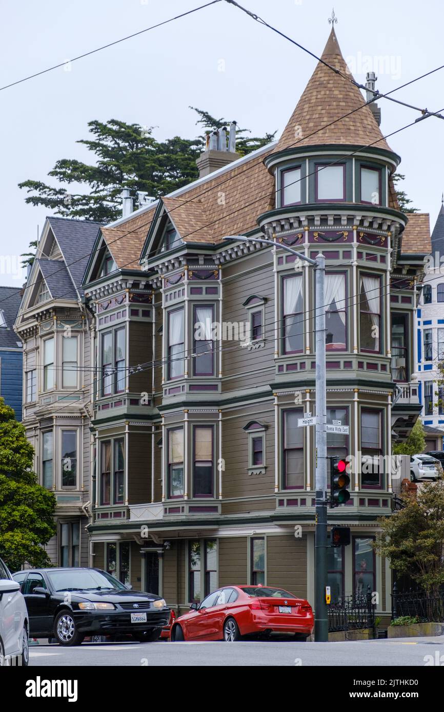 Queen Anne Victorian-style house on the corner of Haight & Buena Vista East, San Francisco, California. Stock Photo