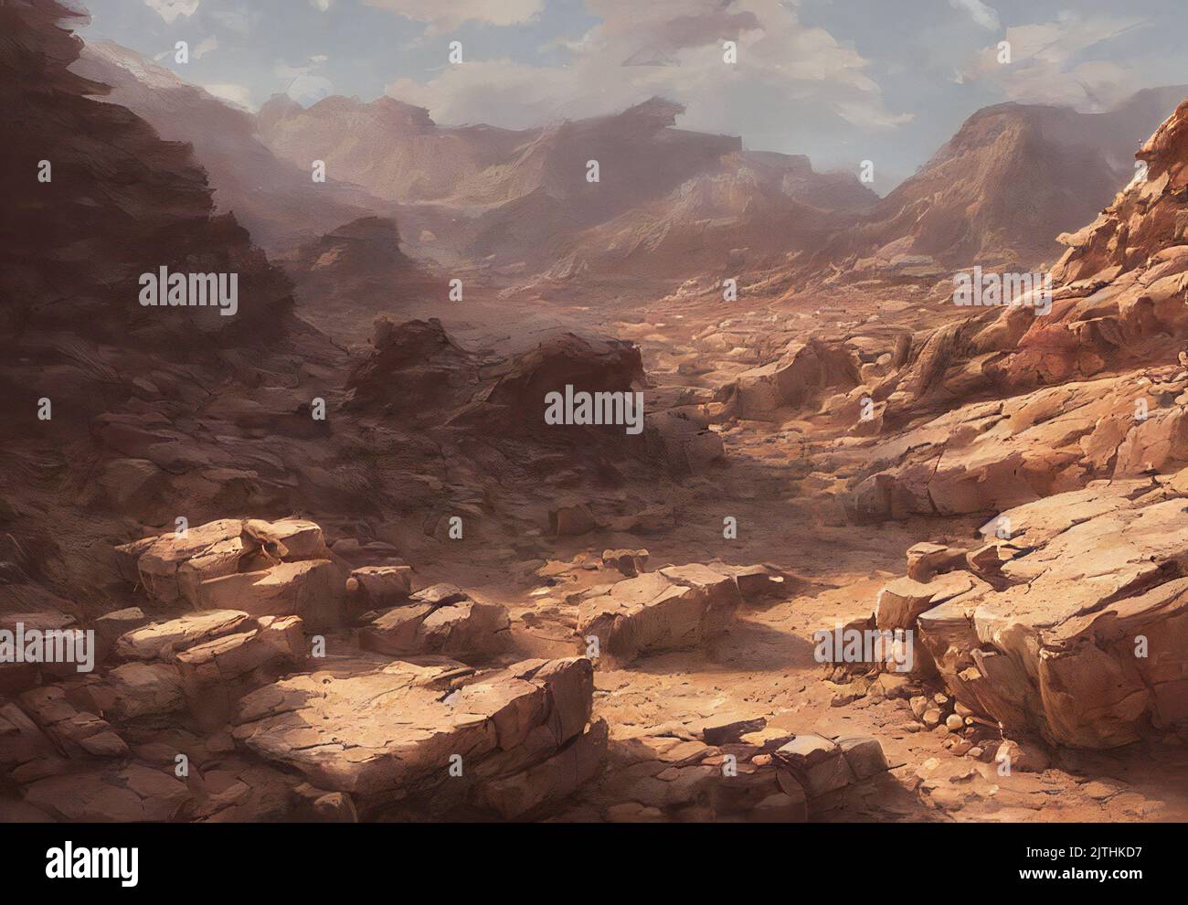 beautiful rocky desert, digital painting Stock Photo