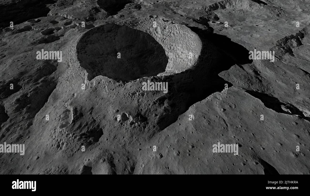 Moon surface, crater in lunar landscape background, 3d space rendering Stock Photo