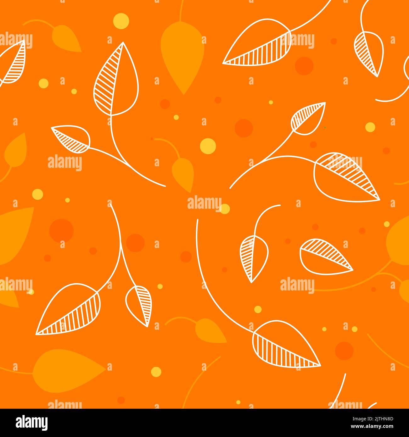 Autumn seamless pattern. Leafs on orange background. Vector illustration in flat linear style. Stock Vector