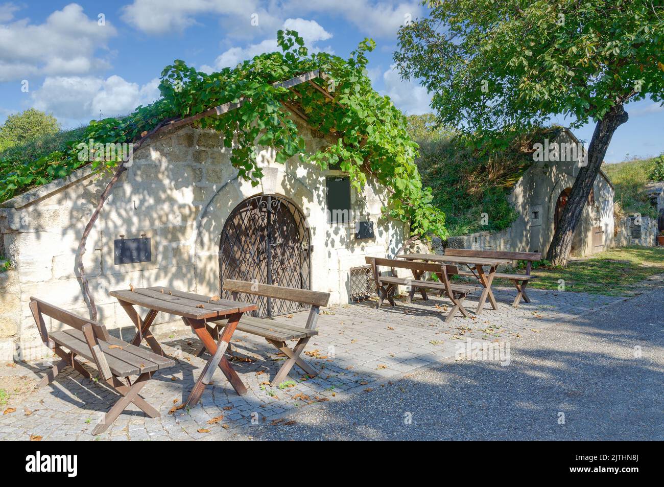traditional Wine Cellar called Kellergasse in Breitenbrunn,Neusiedler See,Burgenland,Austria Stock Photo