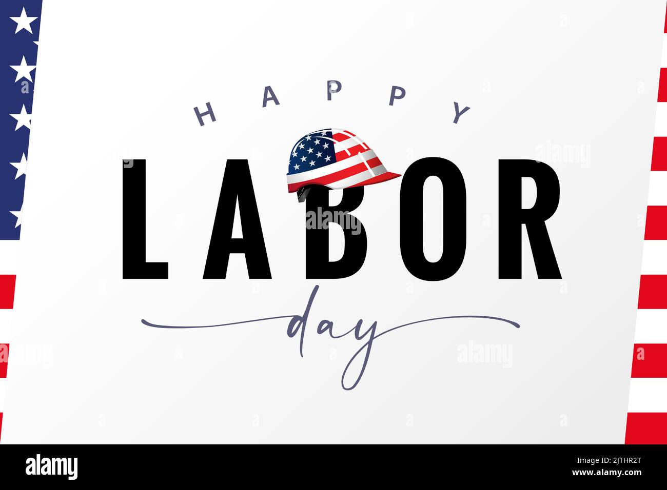 Happy Labor Day USA quote and helmet with flag. Holiday in United States on Monday, September 5th, achievements of American workers. Vector card Stock Vector