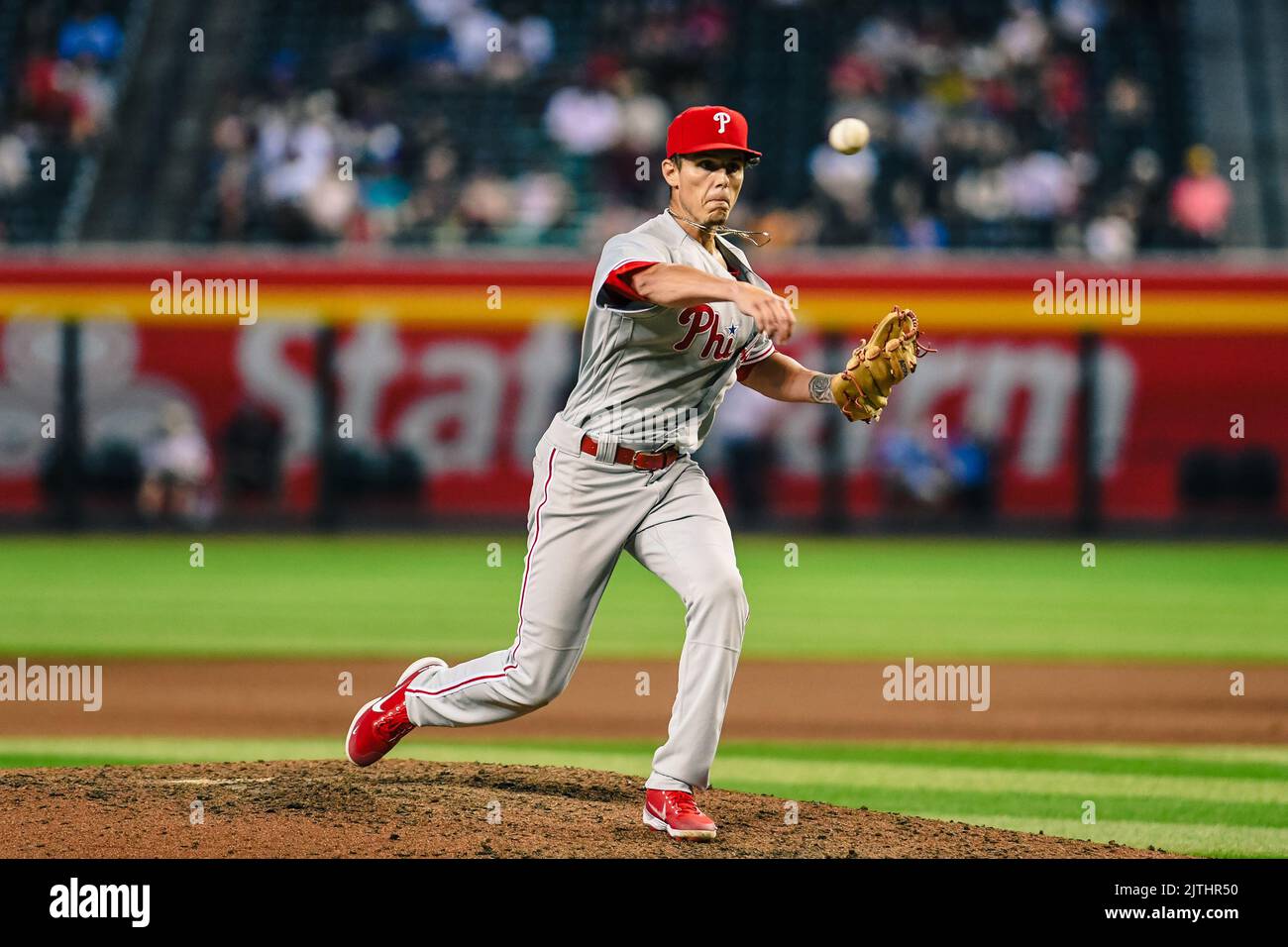 Philadelphia Phillies second baseman Nick Maton (29) throws against the