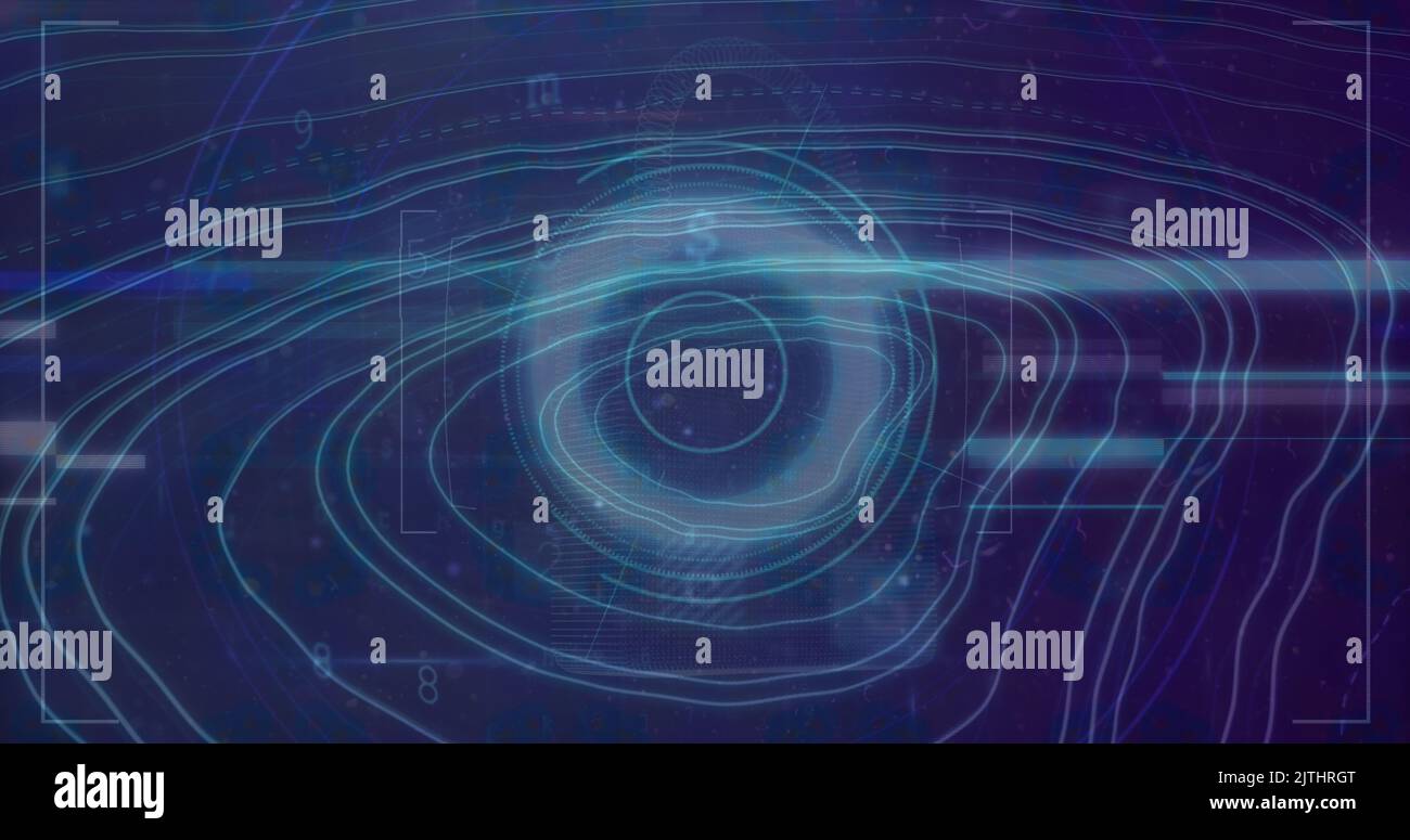 Image of shapes over scope scanning and data processing on black background Stock Photo