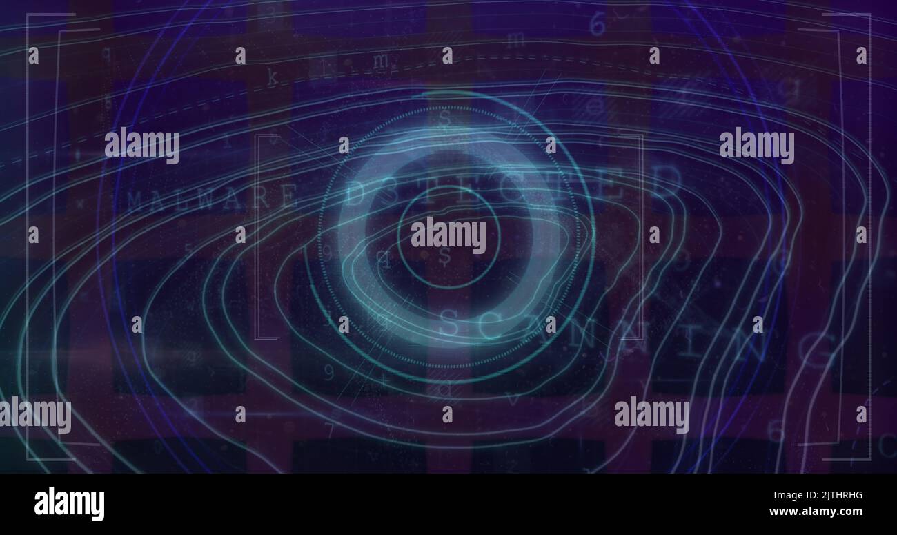 Image of shapes over scope scanning and data processing on black background Stock Photo
