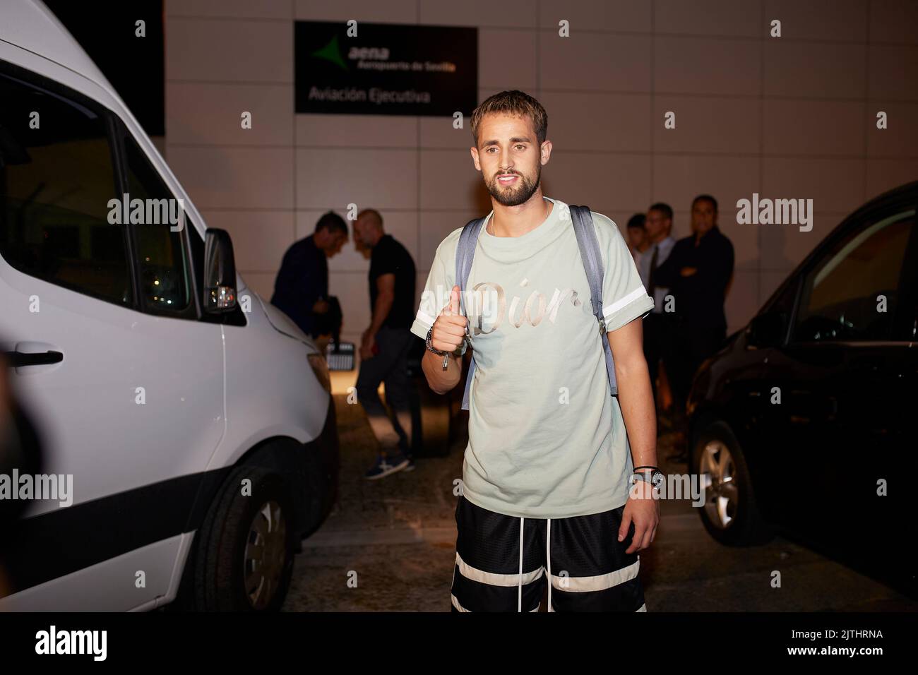 Seville, Spain. 30th Aug, 2022. Footballer Adnan Januzaj arrives at Sevilla Airport in preparation for a transfer to Sevilla FC. Photo Credit: Gonzales Photo/Alamy Live News Stock Photo