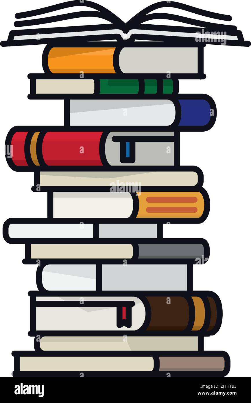 High stack of books filled outline style isolated vector illustration for Read A Book Day on September 6. Stock Vector