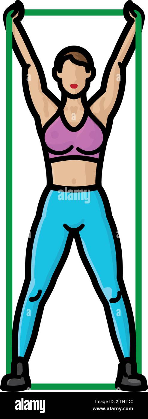 Fit woman in exercise dress using resistance bands filled outline style isolated vector illustration for Physical Therapy Day on September 9. Stock Vector