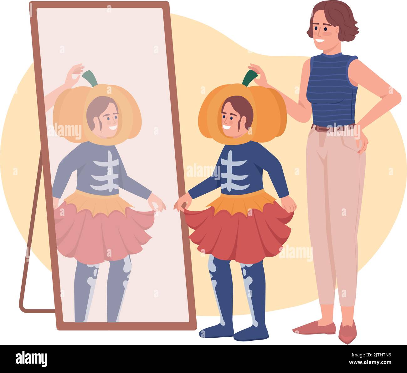 Choosing costume with mom 2D vector isolated illustration Stock Vector