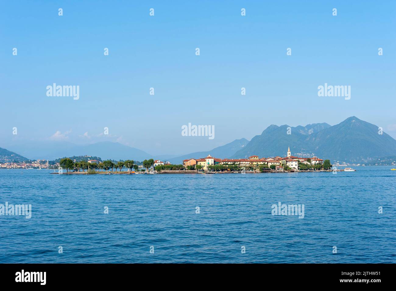 View over Lake Maggiore to Isola dei Pescatori, Stresa, Lake Maggiore, Piedmont, Italy, Europe Stock Photo