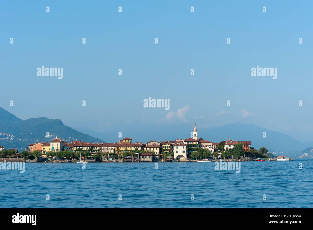 View over Lake Maggiore to Isola dei Pescatori, Stresa, Lake Maggiore, Piedmont, Italy, Europe Stock Photo
