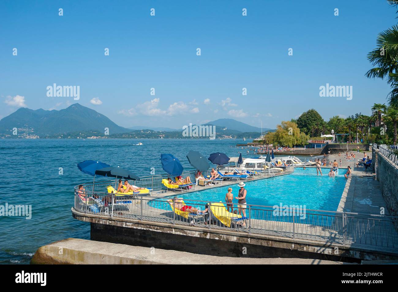 Swimming pool of the Hotel La Palma, Stresa, Piedmont, Italy, Europe Stock Photo