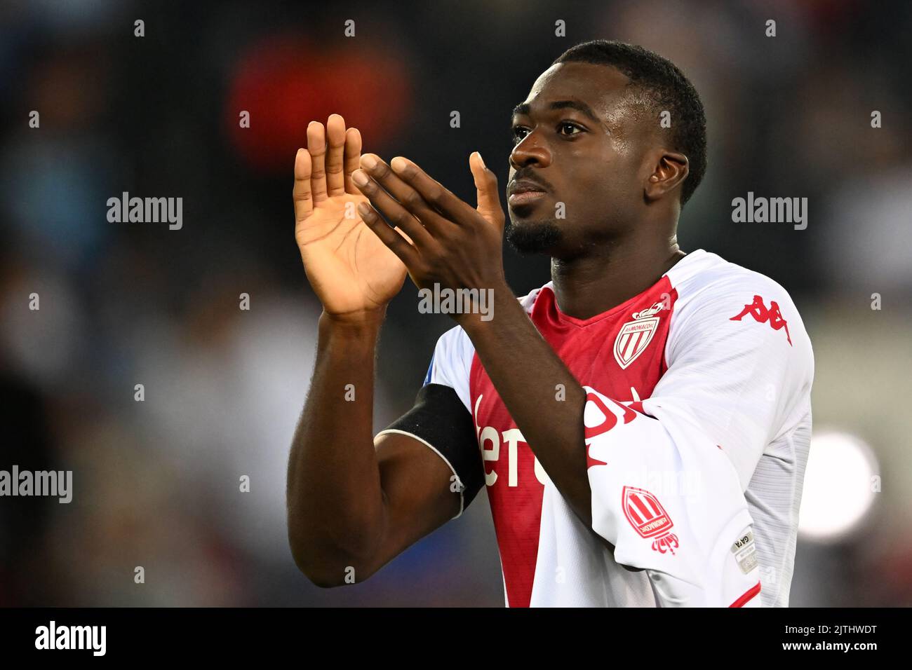 BUDAPEST, HUNGARY - OCTOBER 27: Youssouf Fofana of AS Monaco controls the  ball during the UEFA Europa League group H match between Ferencvarosi TC  and AS Monaco at Ferencvaros Stadium on October