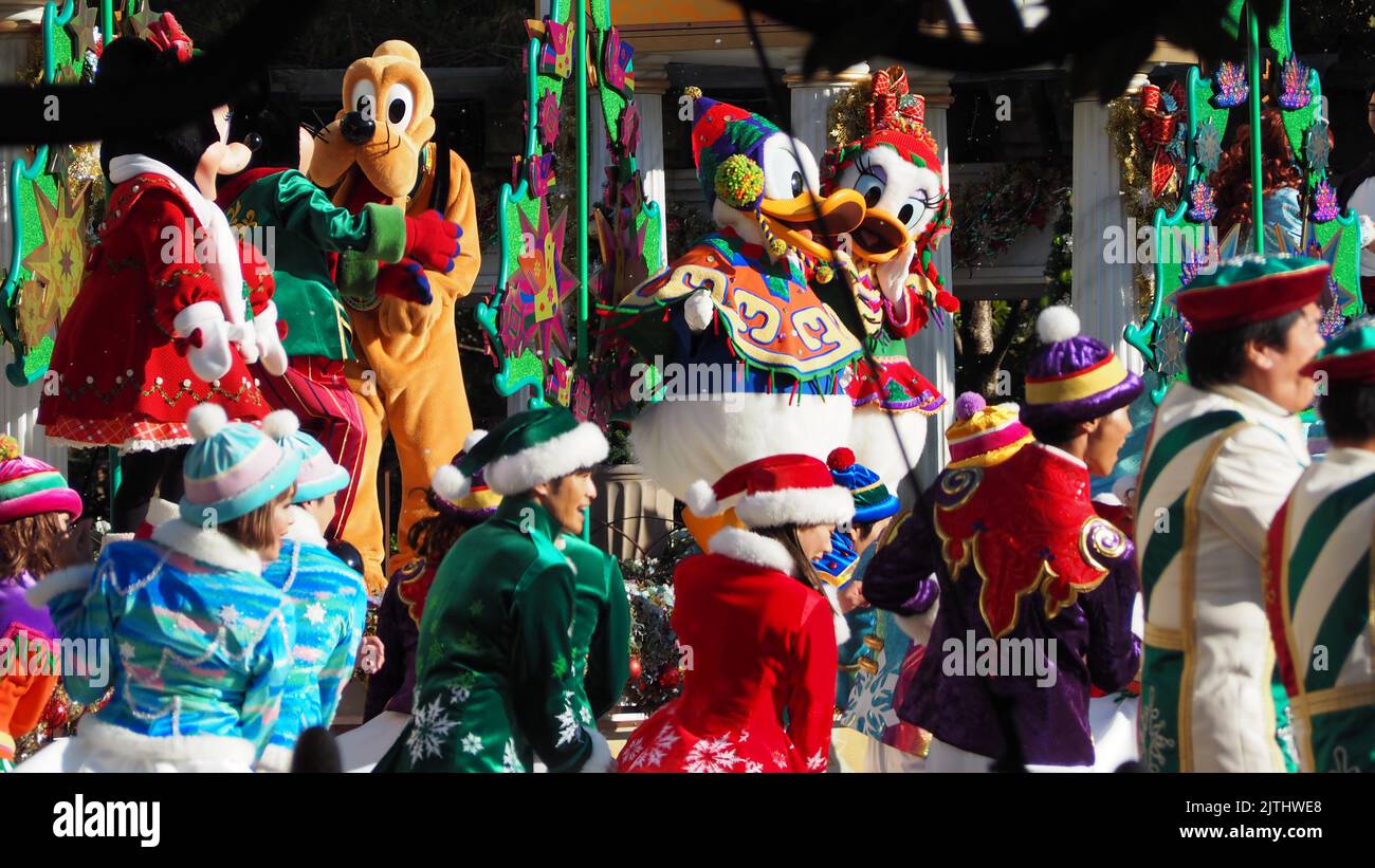 Tokyo Japan. November 27 2014. Disney mascots show. Capture images of Disney mascot characters model dancing with theme park song. Show for fan at Dis Stock Photo