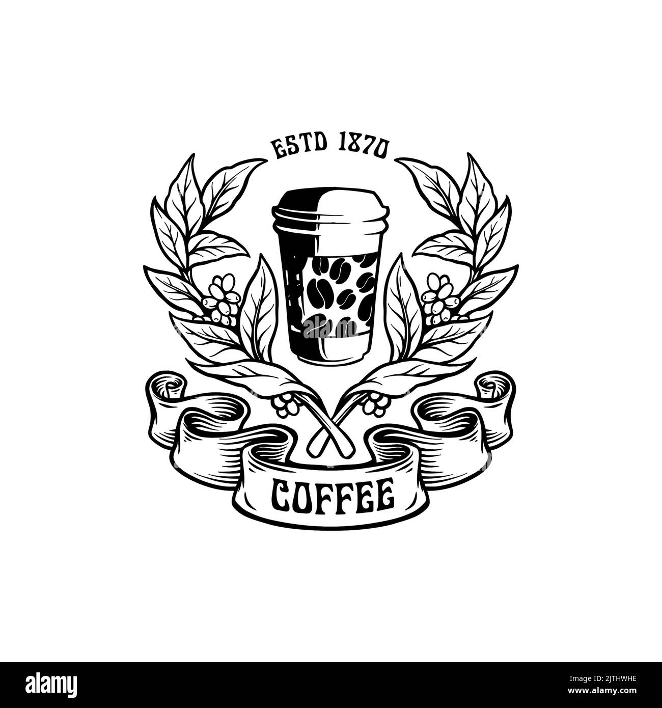 Coffee Plant Cup Glass Silhouette Logo Vector illustrations for your