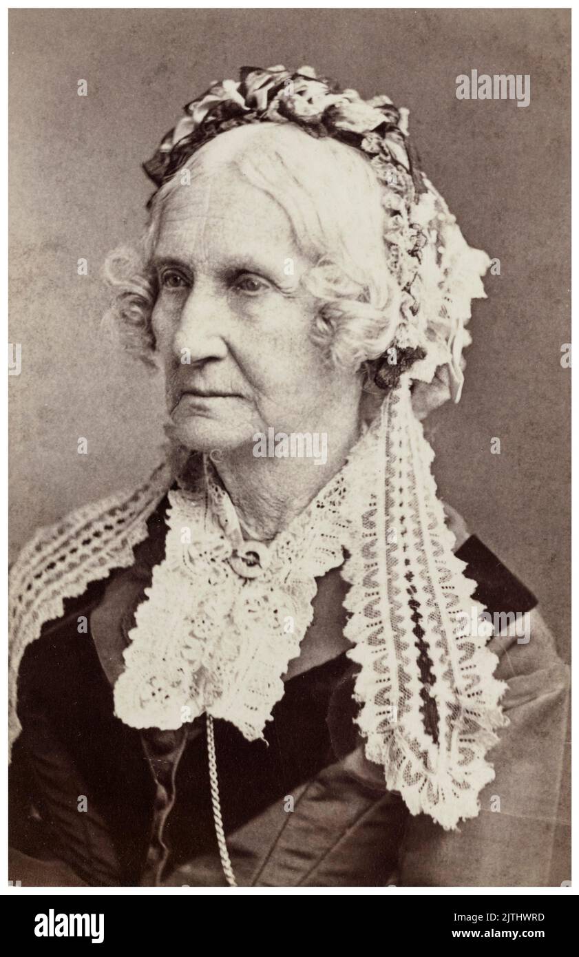 Nancy Maria Johnson (1794-1890), inventor, awarded the first US patent for a hand-cranked ice cream freezer in 1843, portrait photograph Carte de Visite circa 1875 Stock Photo
