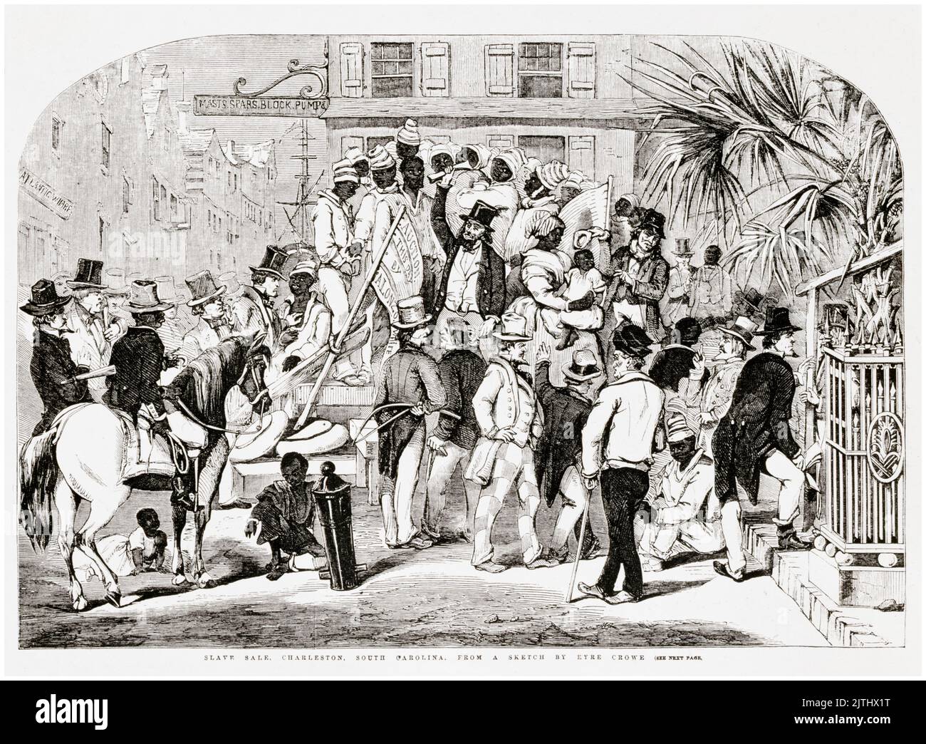 Slave sale, Charleston, South Carolina, engraving by Eyre Crowe, 1856 Stock Photo
