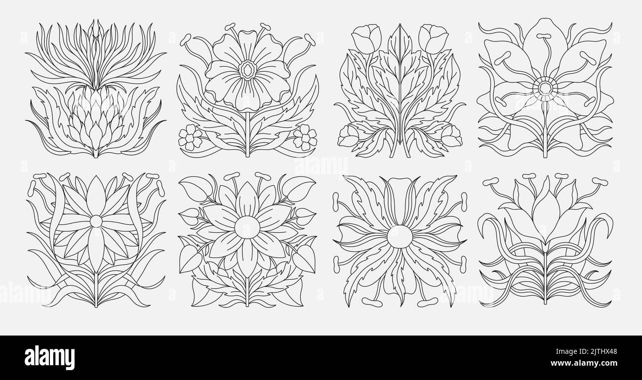 Art nouveau style flower plant stencil basic element. 19201930 years vintage design. Symbol