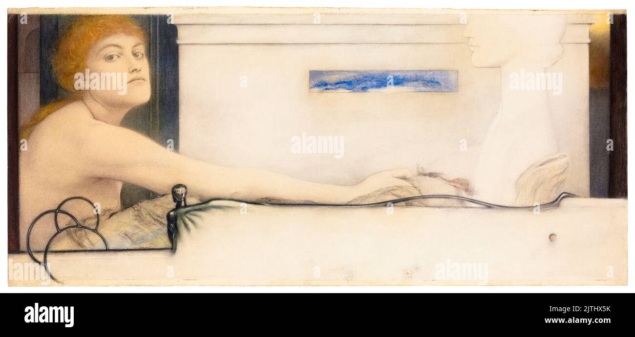 Fernand Khnopff, The Offering, drawing in pastel, 1891 Stock Photo
