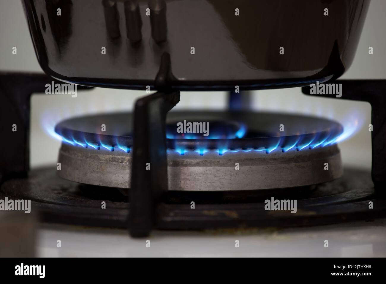 gas flames from a gas stove Stock Photo