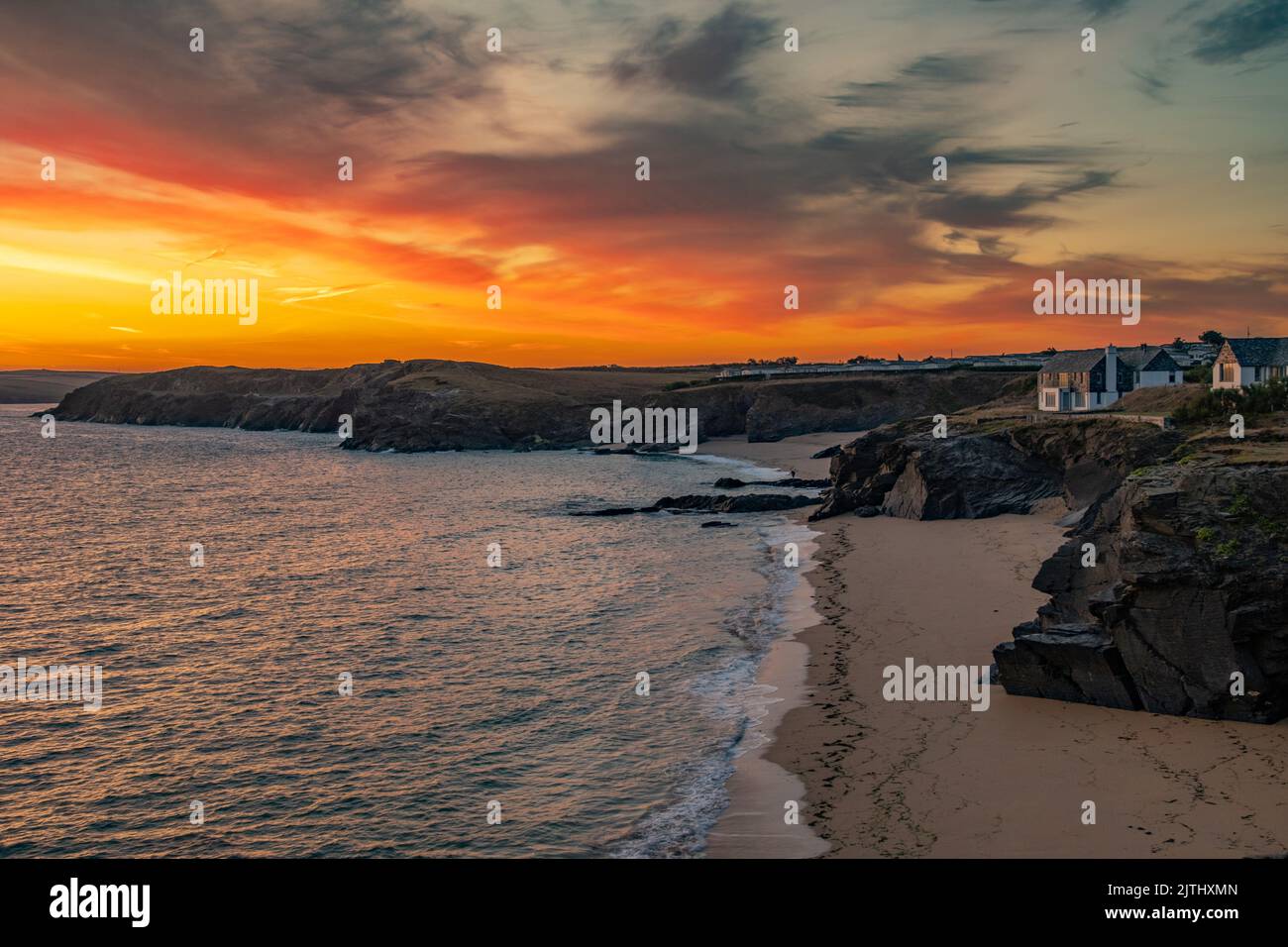Trevose head, Cornwall, UK. 31st August 2022. UK Weather. The last day of August and of meteorlogical summer brought a stunning sunrise over the North Cornwall coastline. Credit Simon Maycock / Alamy Live News. Stock Photo