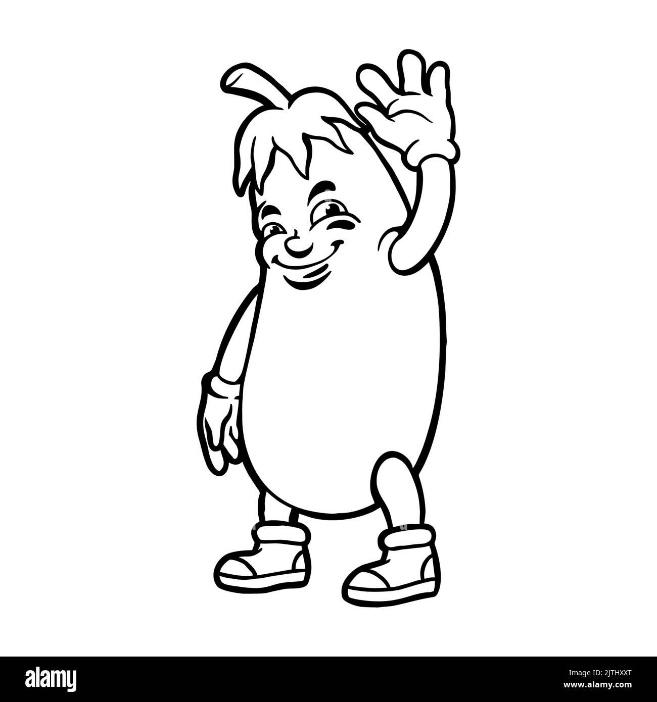 Eggplant Cartoon Character Coloring Book Vector illustrations for your work Logo, mascot merchandise t-shirt, stickers and Label designs, poster, gree Stock Photo