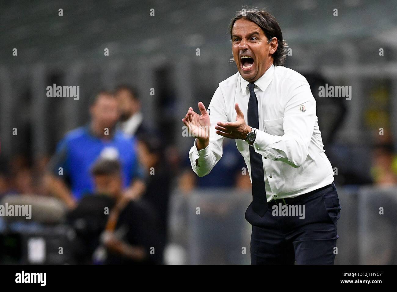 Milan, Italy. 30 August 2022. Simone Inzaghi, head coach of FC Internazionale, reacts during the Serie A football match between FC Internazionale and US Cremonese. Credit: Nicolò Campo/Alamy Live News Stock Photo