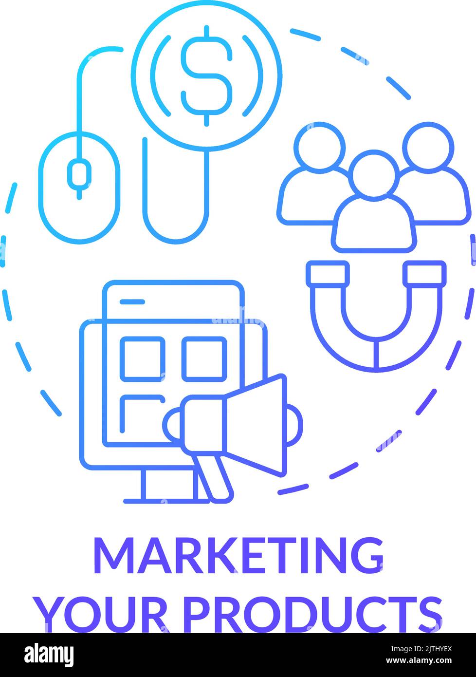 Marketing your products blue gradient concept icon Stock Vector