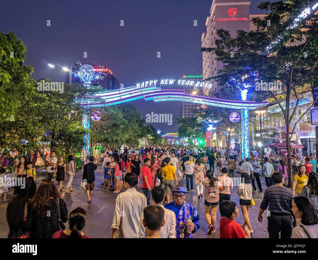 Crowds gather in Ho Chi Minh City for the 2018 Chinese New Year celebrations (Tet) Stock Photo