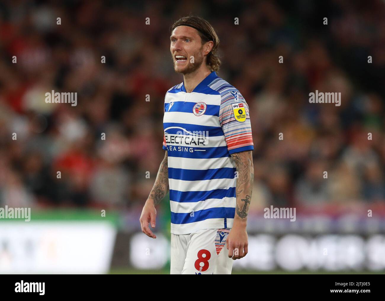 Sheffield, England, 30th August 2022.  Jeff Hendrick of Reading during the Sky Bet Championship match at Bramall Lane, Sheffield. Picture credit should read: Simon Bellis / Sportimage Stock Photo