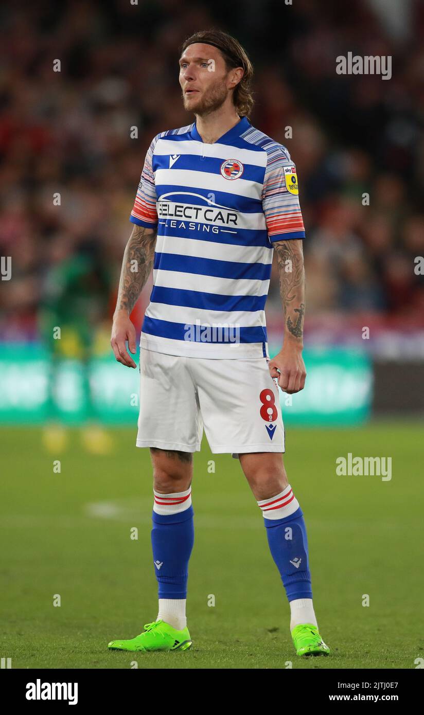 Sheffield, England, 30th August 2022.  Jeff Hendrick of Reading during the Sky Bet Championship match at Bramall Lane, Sheffield. Picture credit should read: Simon Bellis / Sportimage Stock Photo