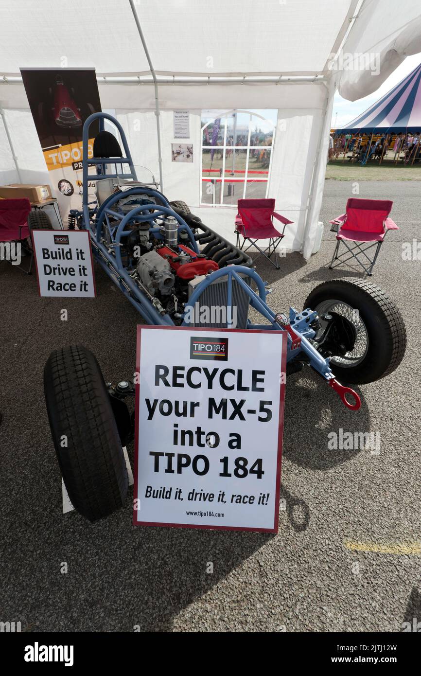 Ant Anstead's stall with his self build Tipo 184, 1930  Grand prix car kit which uses a Mazda MX-5 as a donor  car, at the 2022 Silverstone Classic Stock Photo
