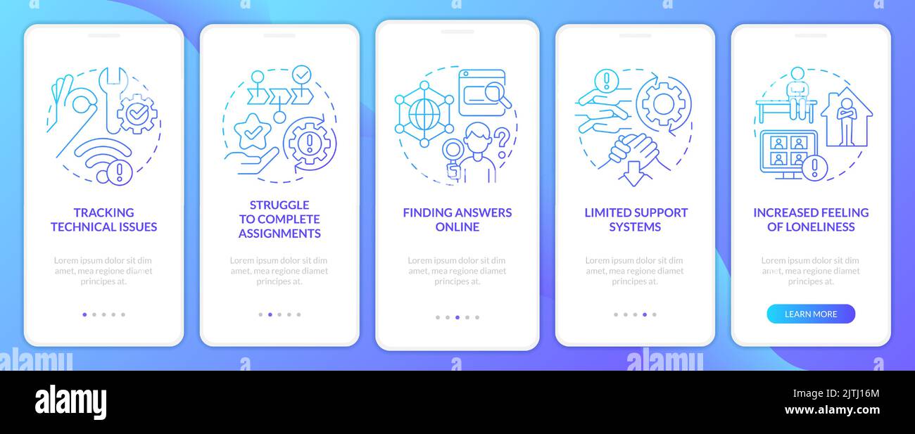 Managing remote students stress blue gradient onboarding mobile app screen Stock Vector