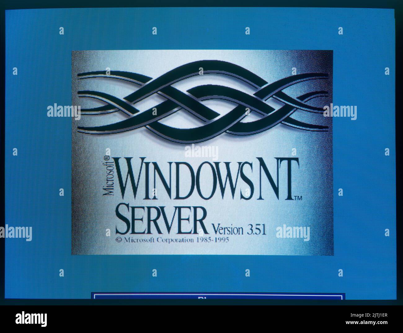 Brussels, Belgium - August 02, 2022:  Nineties obsolete Windows NT 95 logo on screen. A old operating system from Microsoft Stock Photo