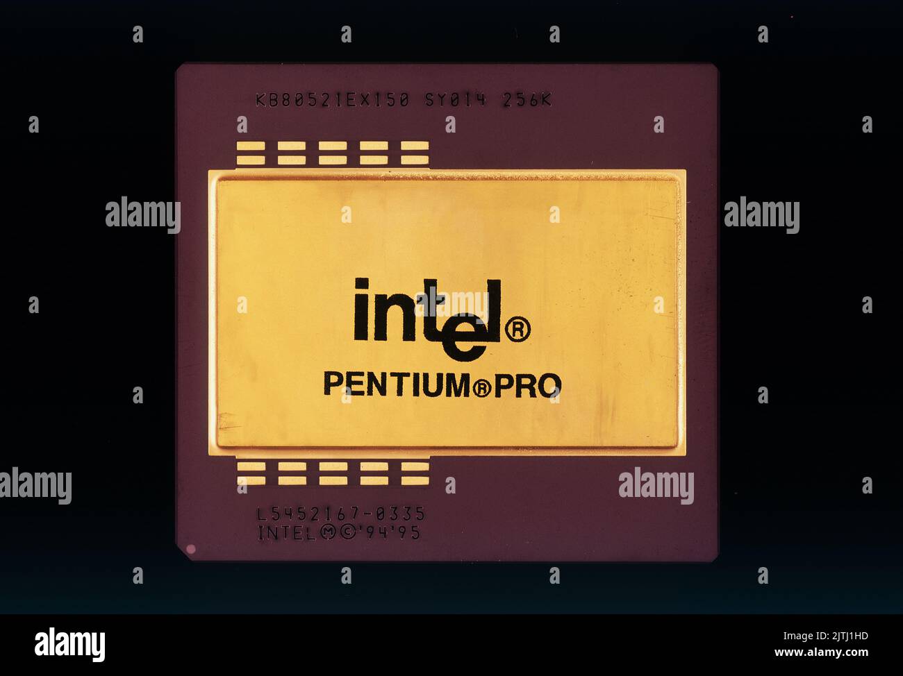 Brussels, Belgium - August 02, 2022:  Obsolete and well-used chip Intel Pentium Pro microprocessor Stock Photo