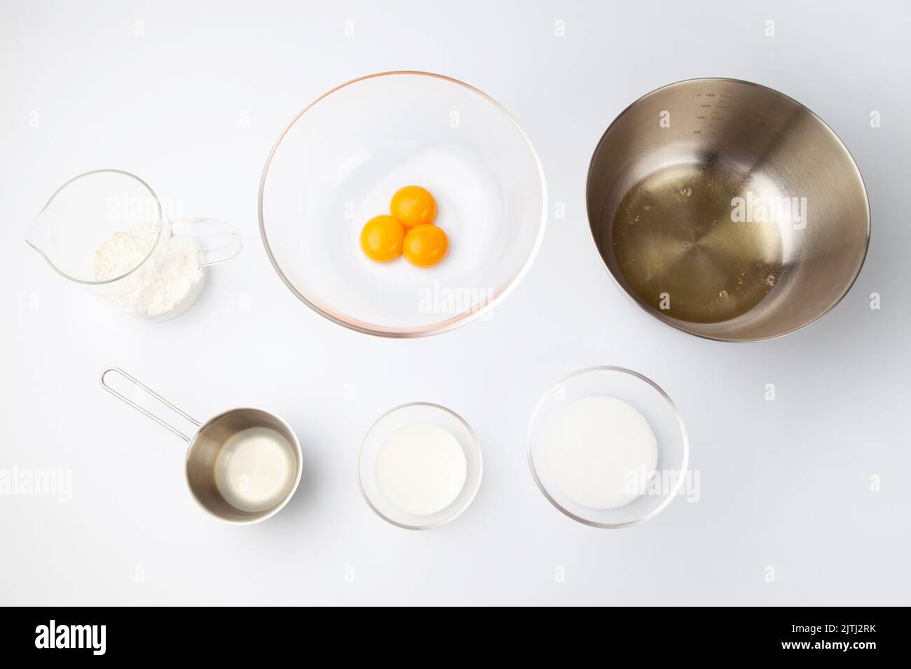 ingredients for chiffon cake isolated on white background Stock Photo