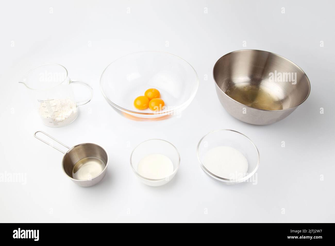 ingredients for chiffon cake isolated on white background Stock Photo