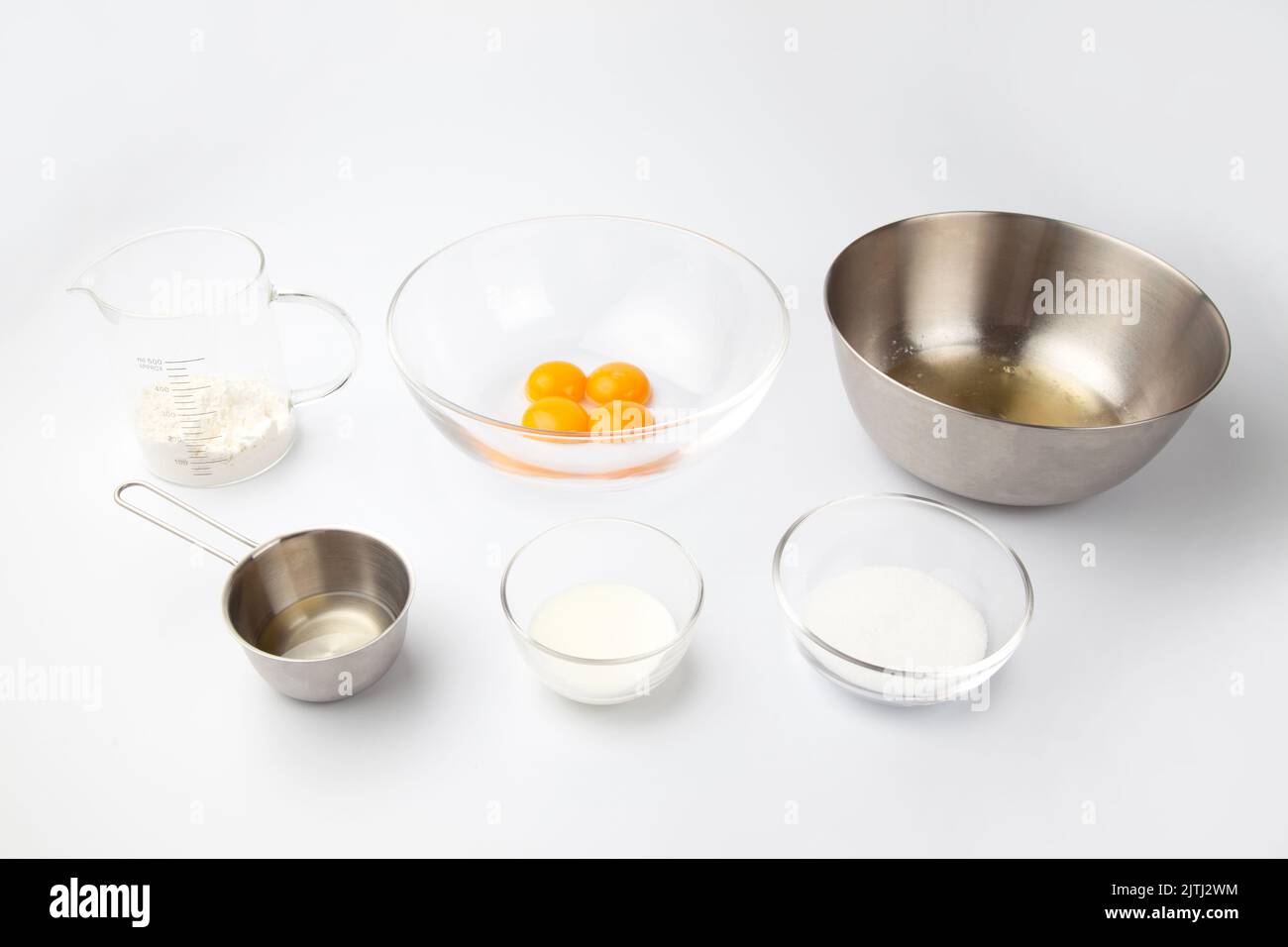 ingredients for chiffon cake isolated on white background Stock Photo