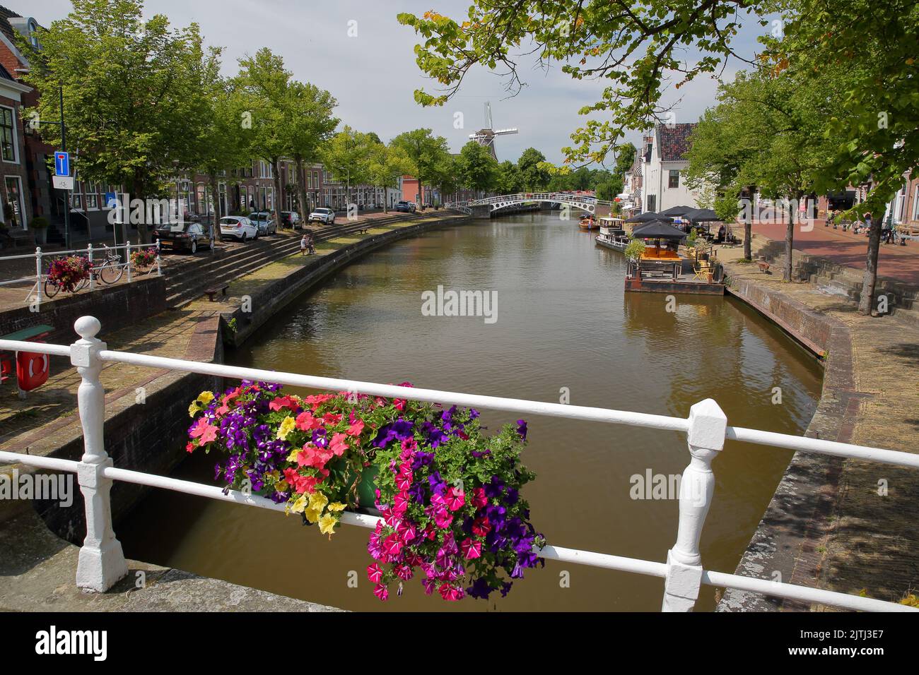 The little canal (klein Diep) viewed from De Zijl bridge in Dokkum, Friesland, Netherlands Stock Photo
