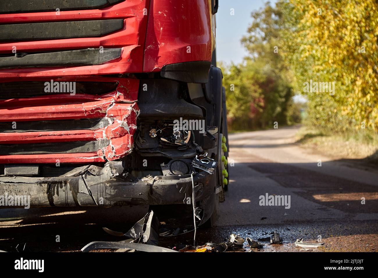 September 30, 2021, Riga, Latvia: car accident on a road, truck after a ...