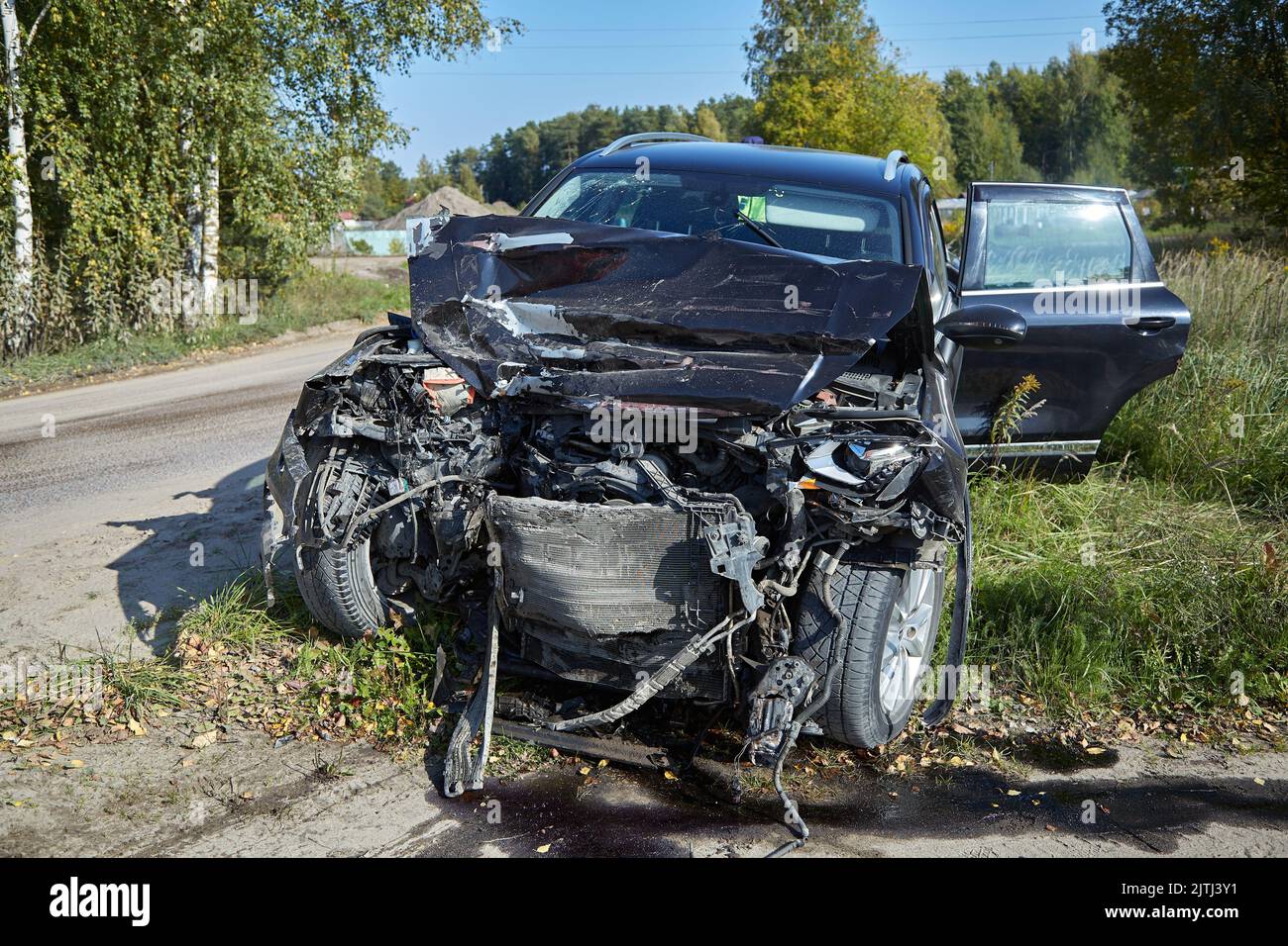 September 30, 2021, Riga, Latvia: car accident on a road, car after a ...