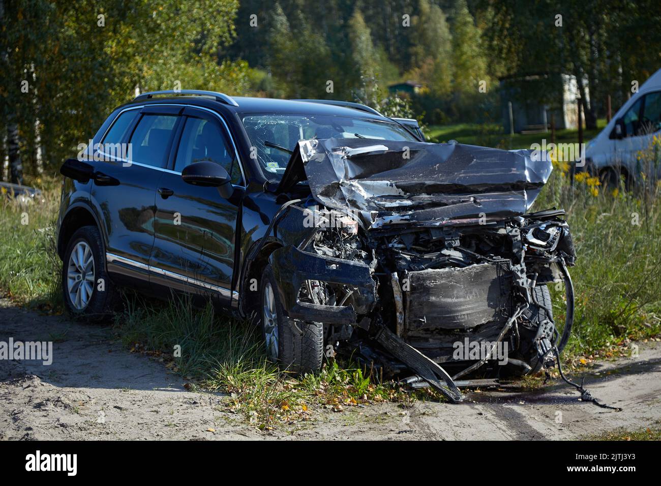 September 30, 2021, Riga, Latvia: car accident on a road, car after a ...