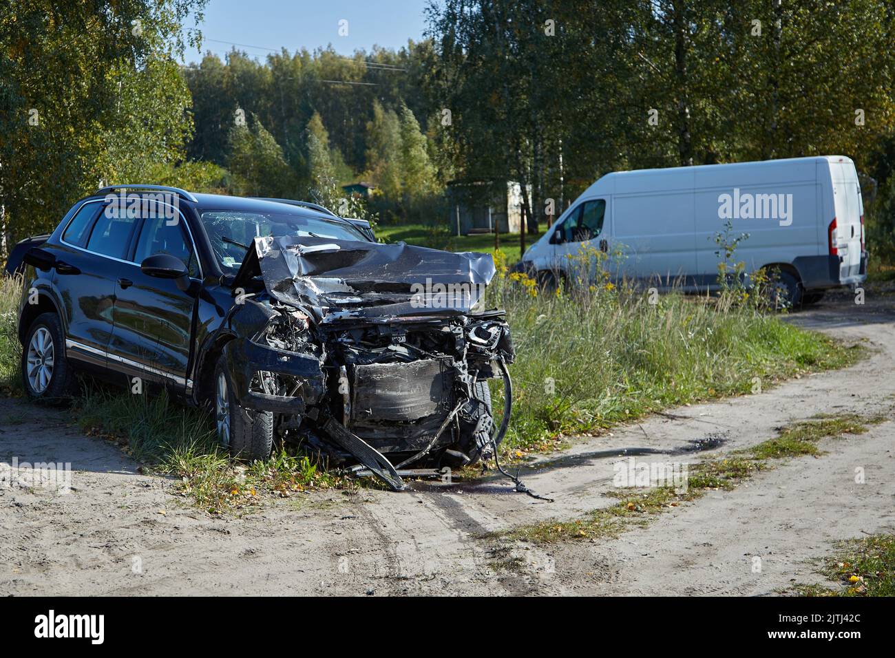 September 30, 2021, Riga, Latvia: car accident on a road, car after a ...